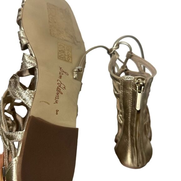 Sam Edelman Flat Sandal 8 Lace-Up Gladiator Caged Boho Strappy Glam Gold Lara - Picture 7 of 8